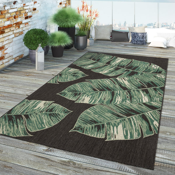 Bayou Breeze Mousoulita Flatweave Green/Black Indoor/Outdoor Rug